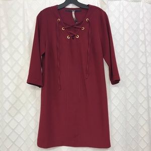 Shift dress with lace front detail